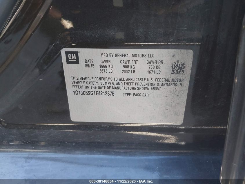 2015 CHEVROLET SONIC LT - 1G1JC6SG1F4212375