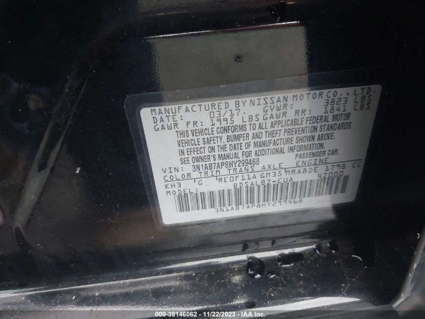 2017 NISSAN SENTRA S/SV/SR/SL - 3N1AB7AP8HY299468