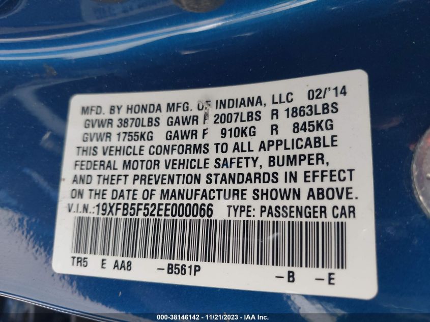 2014 HONDA CIVIC NATURAL GAS - 19XFB5F52EE000066