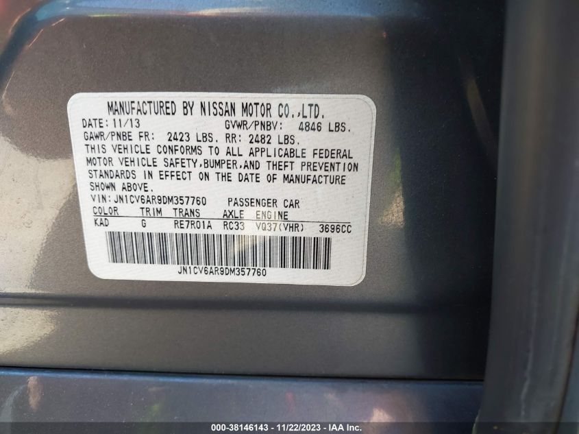 2013 INFINITI G37X - JN1CV6AR9DM357760