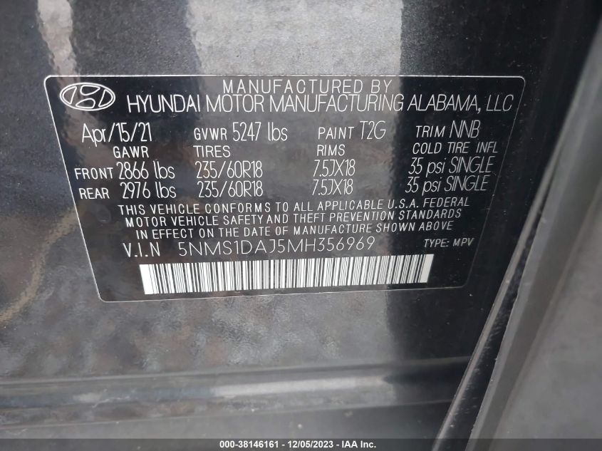 2021 HYUNDAI SANTA FE SE - 5NMS1DAJ5MH356969