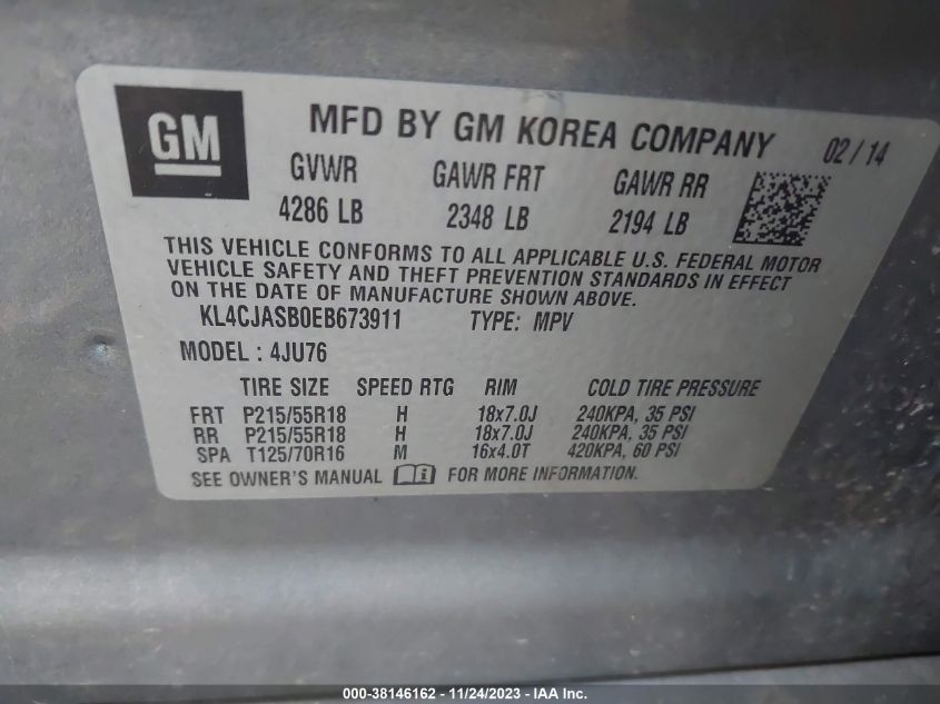 2014 BUICK ENCORE - KL4CJASB0EB673911