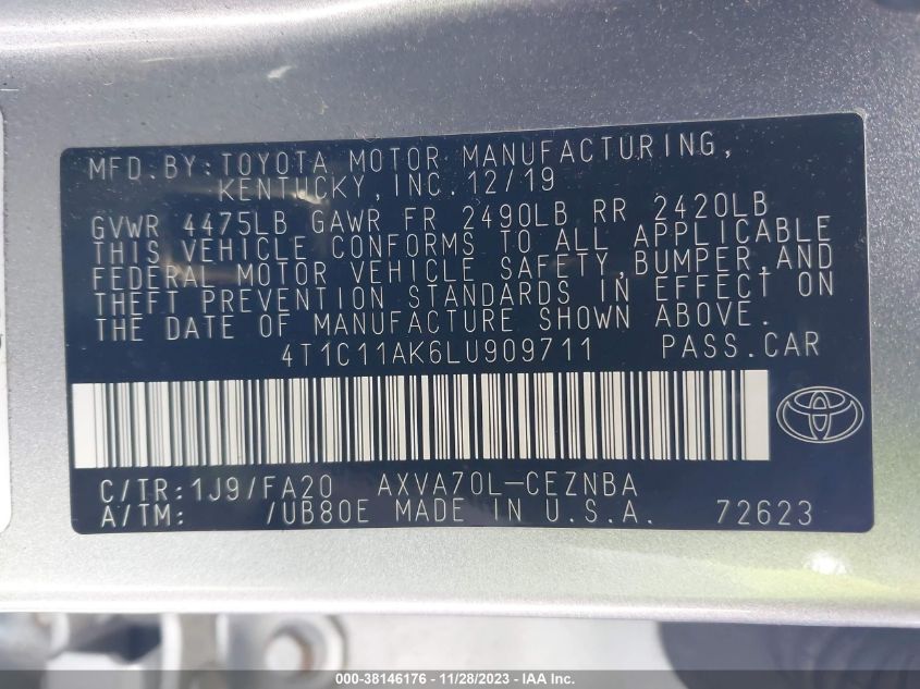 2020 TOYOTA CAMRY LE - 4T1C11AK6LU909711