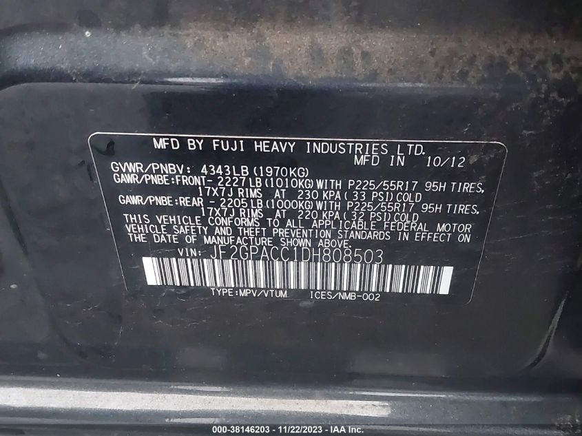 2013 SUBARU XV CROSSTREK PREMIUM - JF2GPACC1DH808503