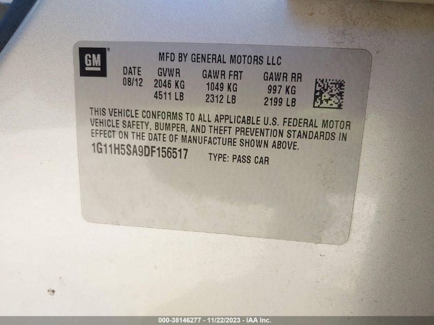 2013 CHEVROLET MALIBU 1LZ - 1G11H5SA9DF156517