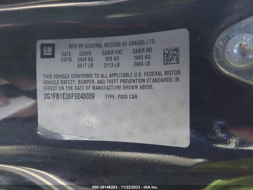 2015 CHEVROLET CAMARO LS - 2G1FB1E36F9243039