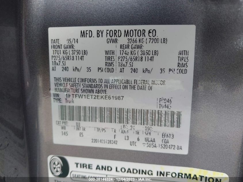 2014 FORD F-150 LARIAT - 1FTFW1ET2EKE61987