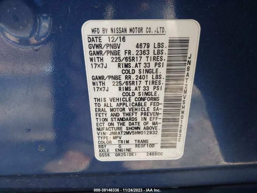 2017 NISSAN ROGUE S - JN8AT2MV5HW012932