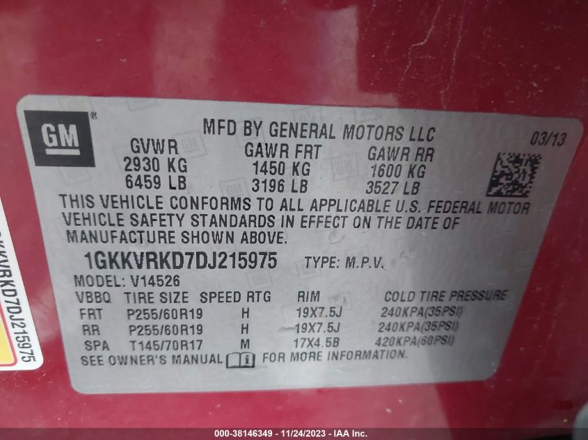 2013 GMC ACADIA SLT-1 - 1GKKVRKD7DJ215975