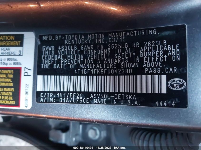 2015 TOYOTA CAMRY SE - 4T1BF1FK9FU042380