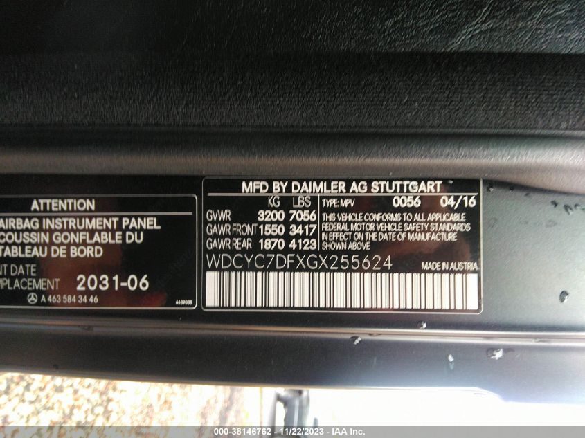 2016 MERCEDES-BENZ AMG G 63 4MATIC WDCYC7DFXGX255624