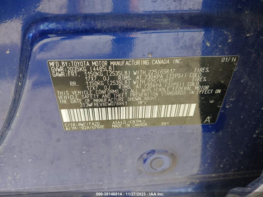 2014 TOYOTA RAV4 XLE - 2T3WFREVXEW078841