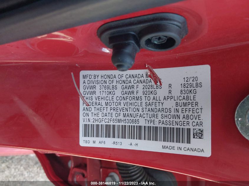 2021 HONDA CIVIC LX - 2HGFC2F65MH530685