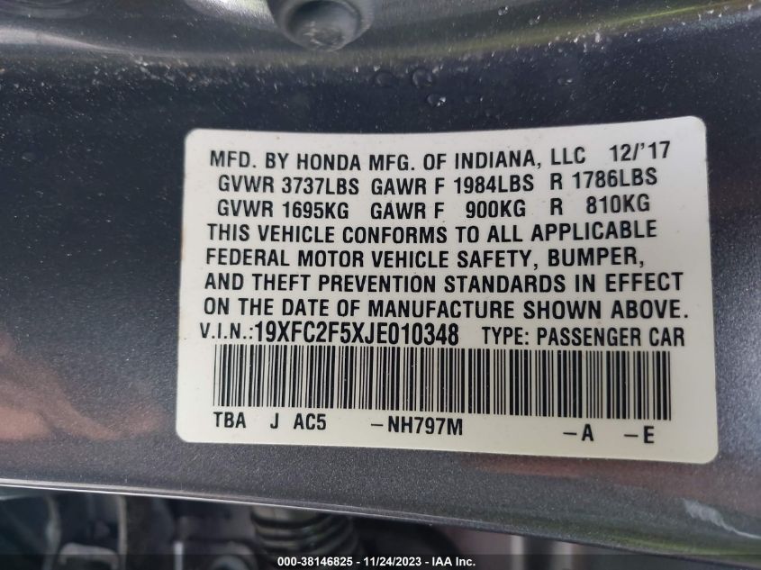 2018 HONDA CIVIC LX - 19XFC2F5XJE010348