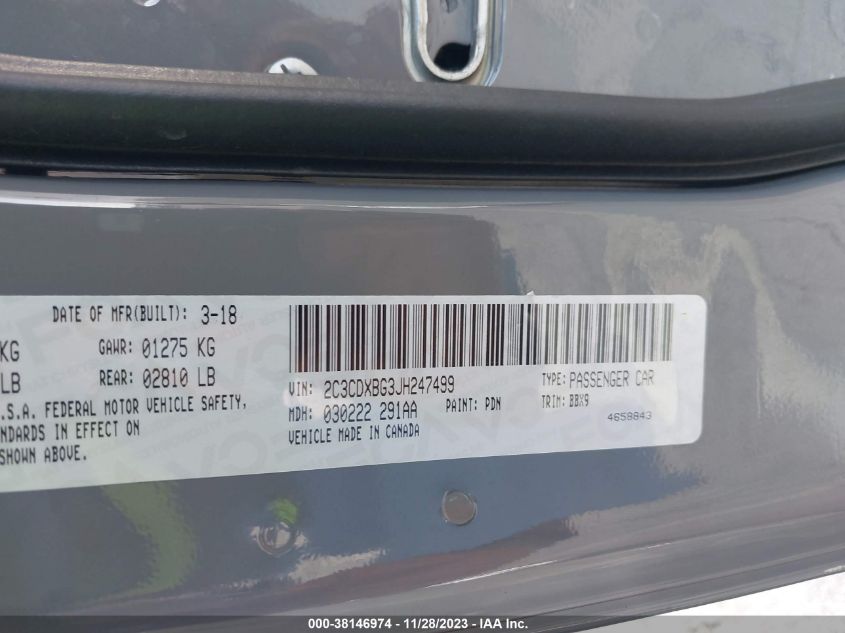 2018 DODGE CHARGER SXT - 2C3CDXBG3JH247499