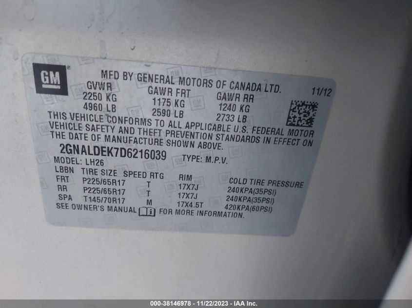 2013 CHEVROLET EQUINOX 1LT - 2GNALDEK7D6216039