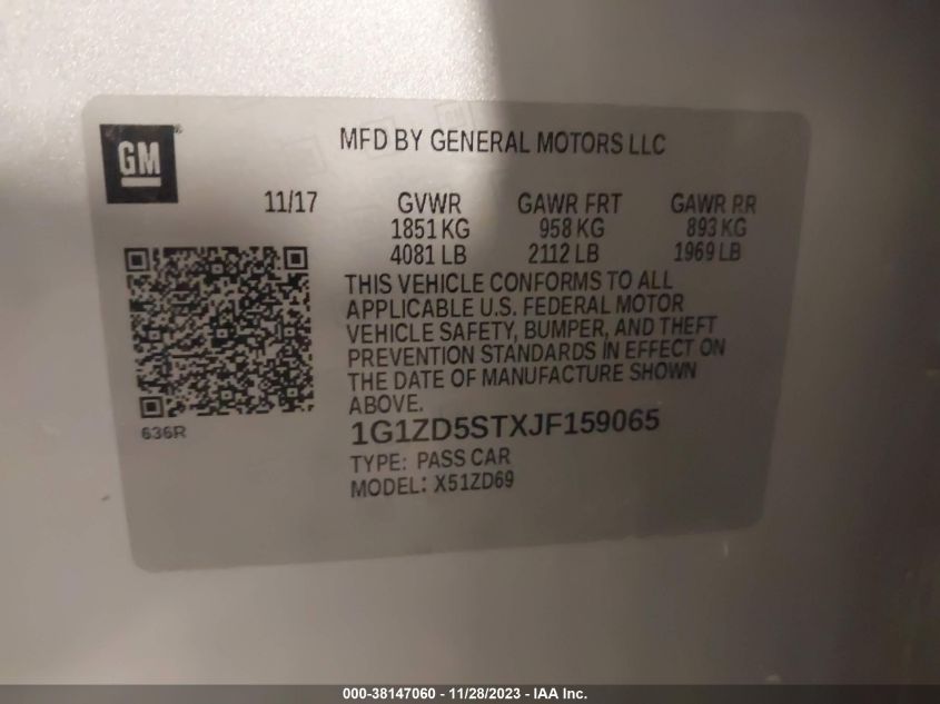 2018 CHEVROLET MALIBU LT - 1G1ZD5STXJF159065