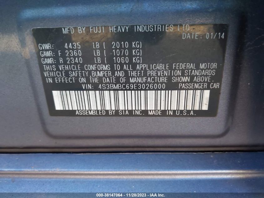 2014 SUBARU LEGACY 2.5I PREMIUM - 4S3BMBC69E3026000