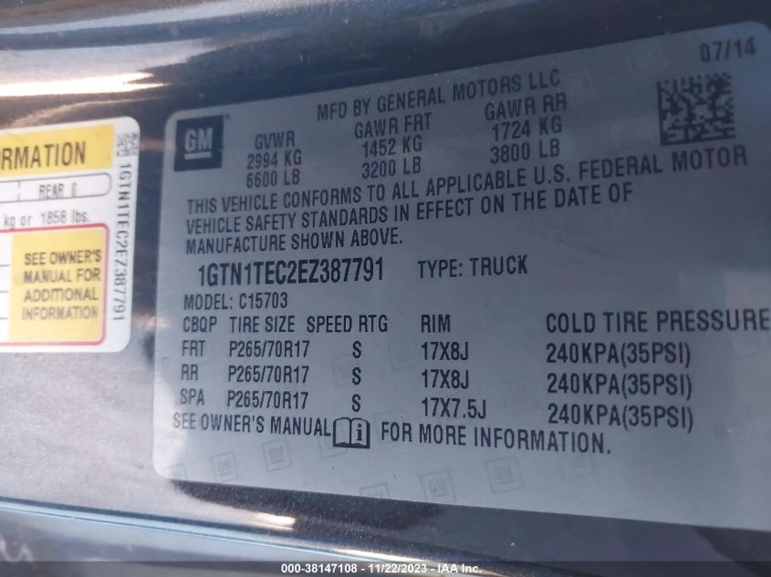 2014 GMC SIERRA 1500 - 1GTN1TEC2EZ387791