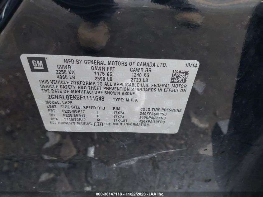 2015 CHEVROLET EQUINOX 1LT - 2GNALBEK5F1111648