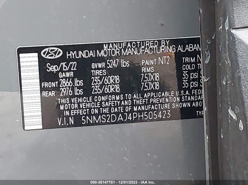 2023 HYUNDAI SANTA FE SEL - 5NMS2DAJ4PH505423