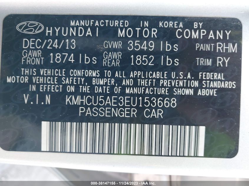 2014 HYUNDAI ACCENT GLS/SE - KMHCU5AE3EU153668