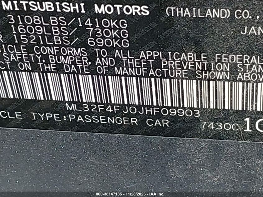 2018 MITSUBISHI MIRAGE G4 SE - ML32F4FJ0JHF09903