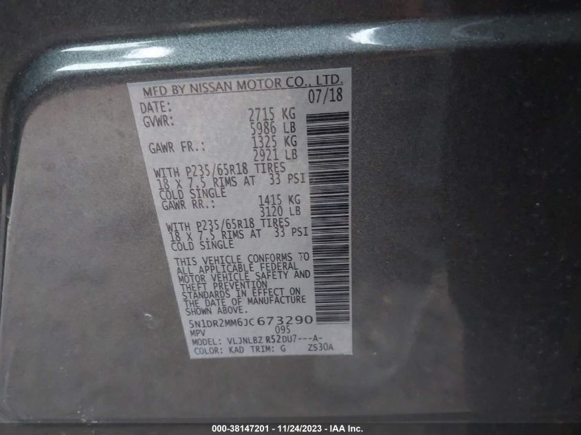 2018 NISSAN PATHFINDER S - 5N1DR2MM6JC673290