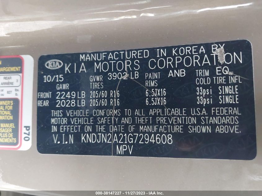 2016 KIA SOUL - KNDJN2A21G7294608