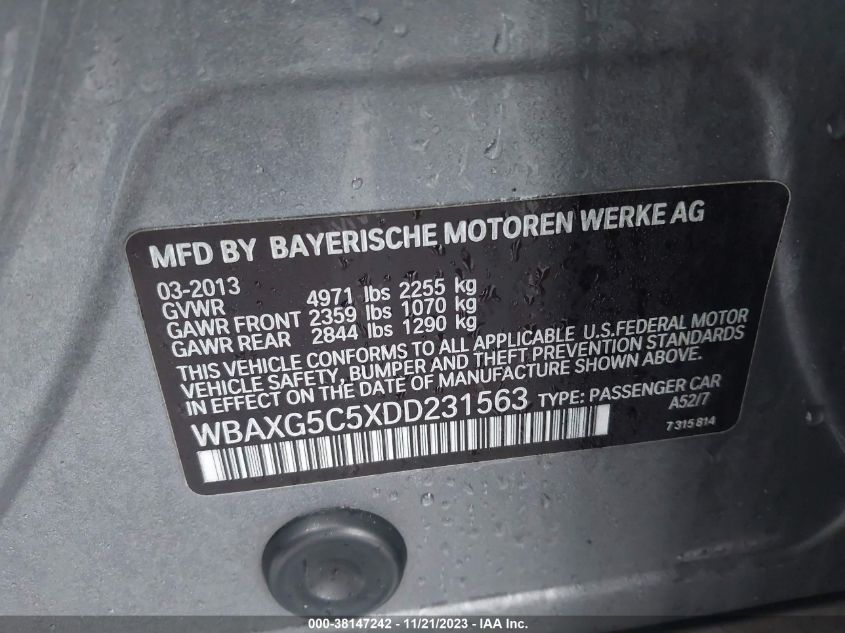 2013 BMW 528I WBAXG5C5XDD231563