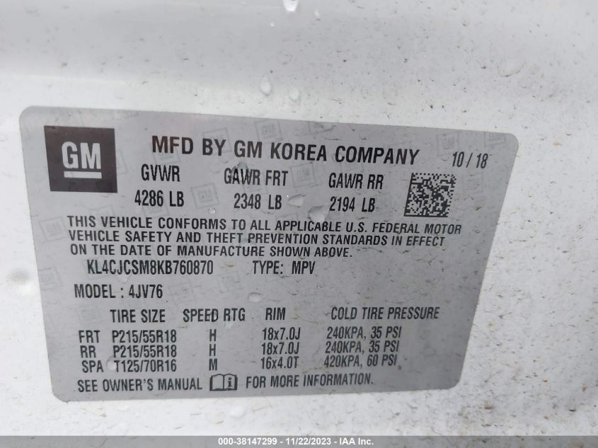 2019 BUICK ENCORE ESSENCE - KL4CJCSM8KB760870