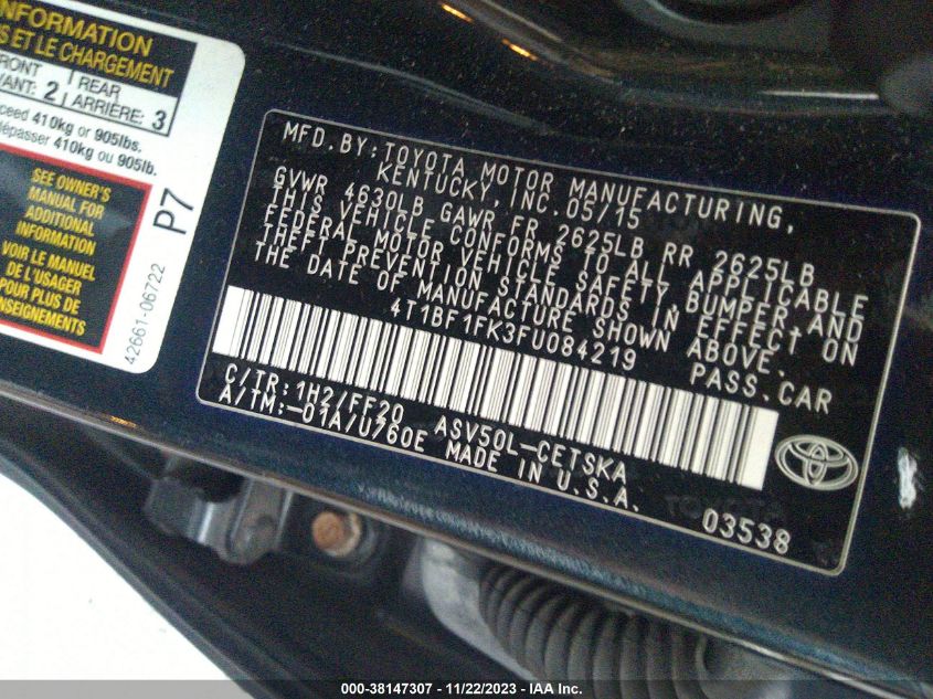2015 TOYOTA CAMRY SE - 4T1BF1FK3FU084219