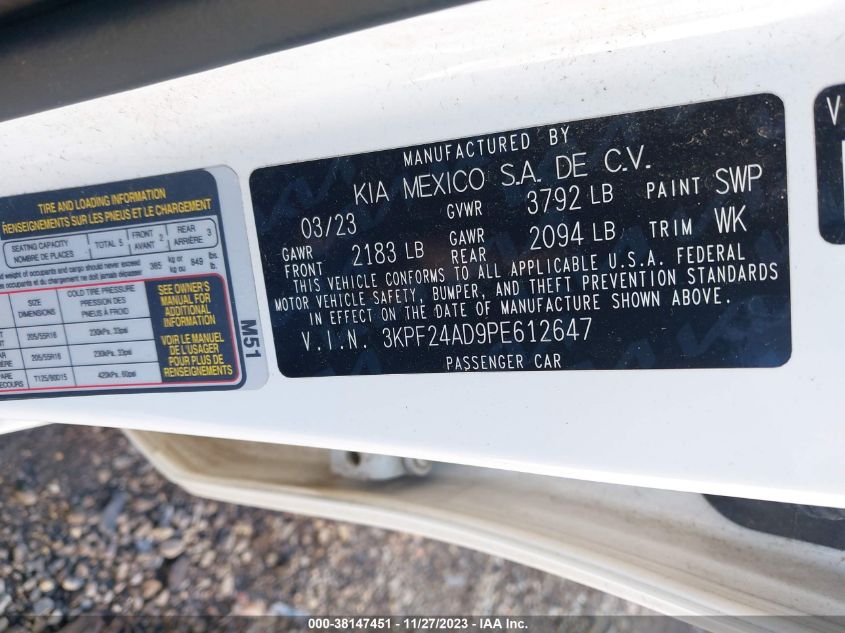 2023 KIA FORTE LX/LXS - 3KPF24AD9PE612647