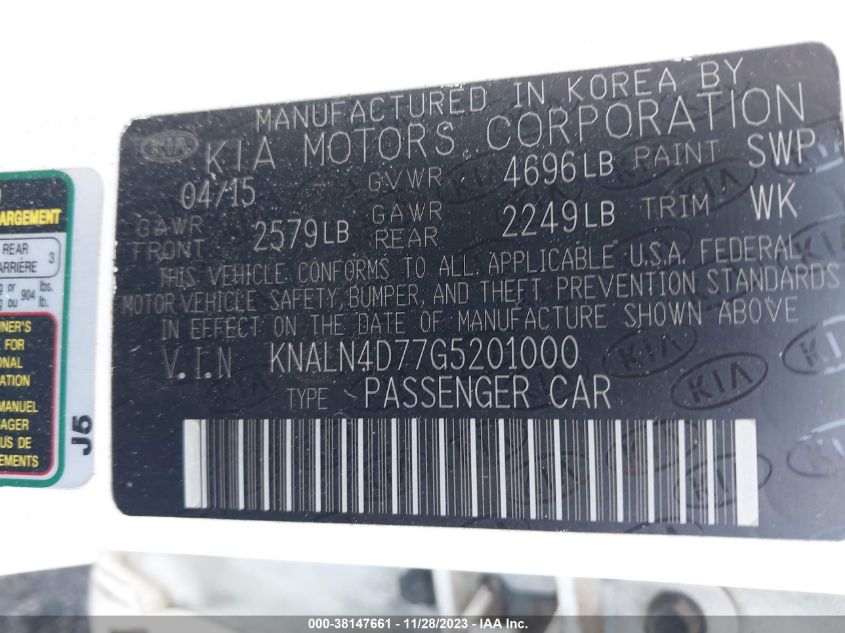 2016 KIA CADENZA PREMIUM KNALN4D77G5201000