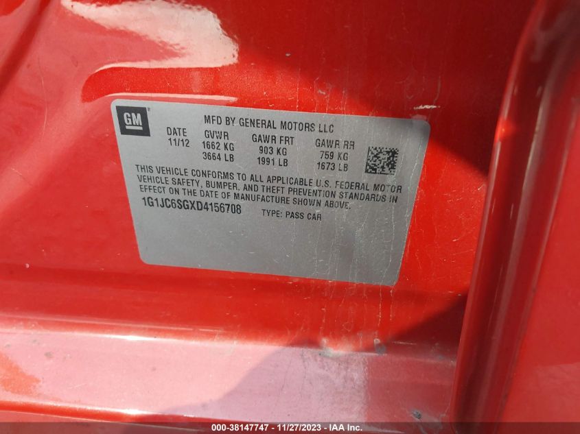 2013 CHEVROLET SONIC LT AUTO - 1G1JC6SGXD4156708