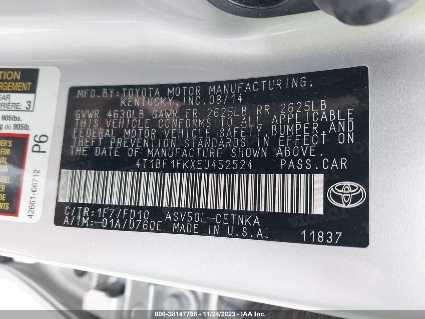 2014 TOYOTA CAMRY L/SE/LE/XLE - 4T1BF1FKXEU452524