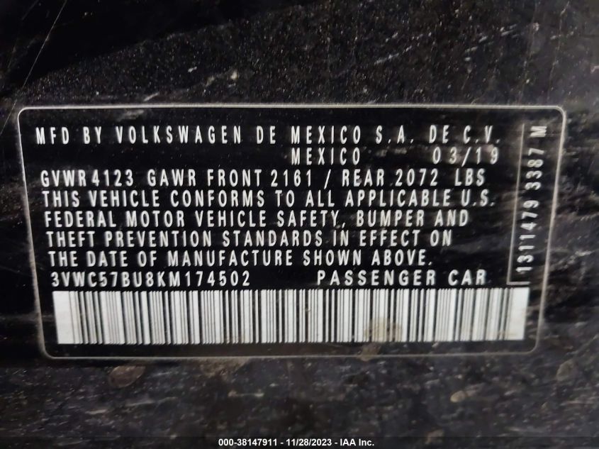 2019 VOLKSWAGEN JETTA 1.4T R-LINE/1.4T S - 3VWC57BU8KM174502