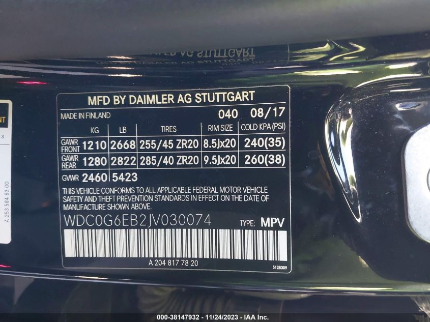 2018 MERCEDES-BENZ AMG GLC 43 4MATIC - WDC0G6EB2JV030074