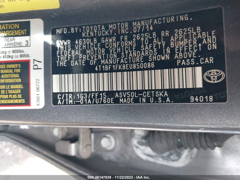 2014 TOYOTA CAMRY SE - 4T1BF1FK8EU850086