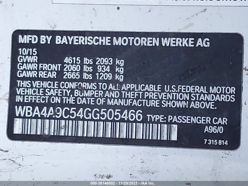 2016 BMW 428I GRAN COUPE WBA4A9C54GG505466