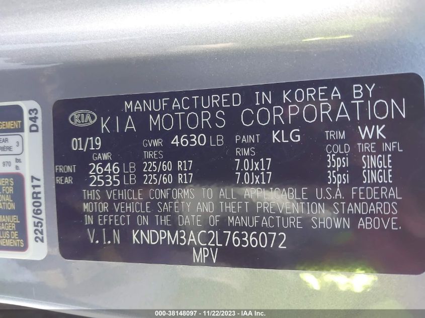 2020 KIA SPORTAGE LX - KNDPM3AC2L7636072
