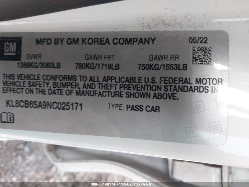 2022 CHEVROLET SPARK LS - KL8CB6SA9NC025171