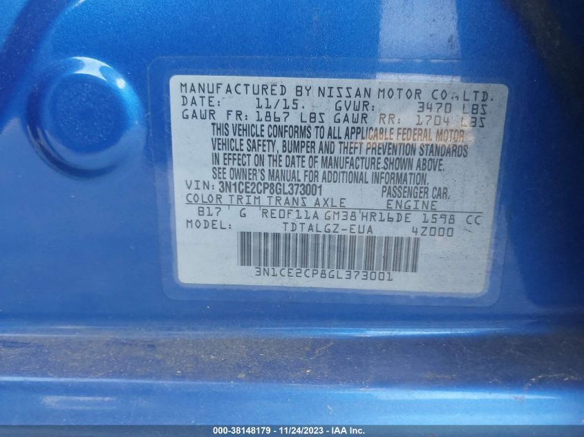 2016 NISSAN VERSA NOTE S/S PLUS/SV/SL/SR - 3N1CE2CP8GL373001