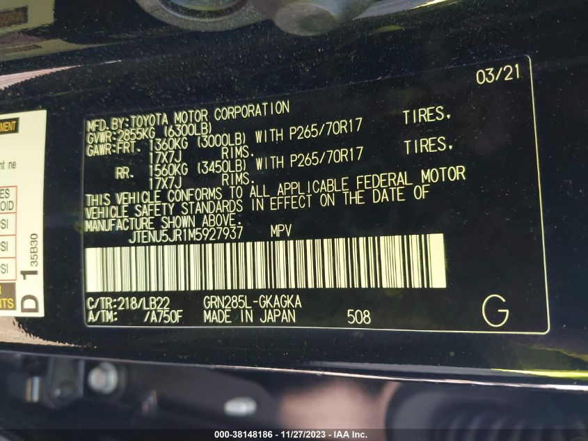 2021 TOYOTA 4RUNNER SR5 PREMIUM - JTENU5JR1M5927937