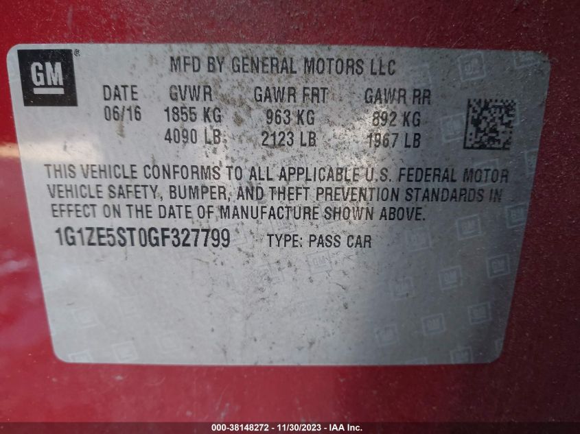 2016 CHEVROLET MALIBU LT - 1G1ZE5ST0GF327799