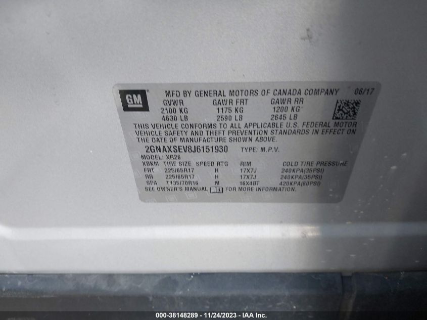 2018 CHEVROLET EQUINOX LT - 2GNAXSEV8J6151930