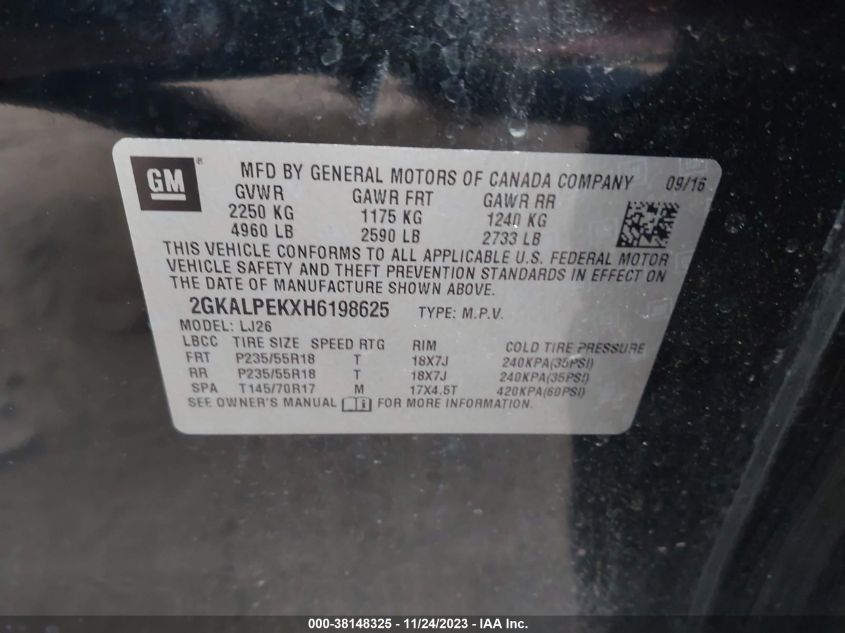 2017 GMC TERRAIN SLT - 2GKALPEK4H619862S
