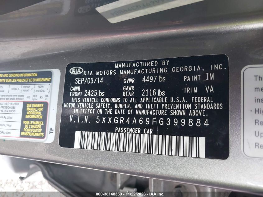 2015 KIA OPTIMA SX - 5XXGR4A69FG399884