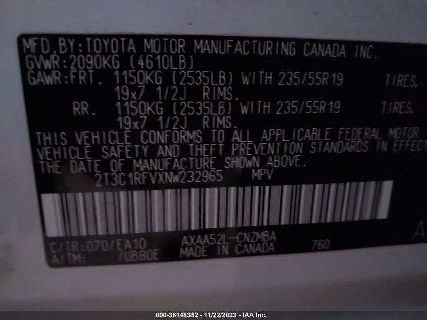 2022 TOYOTA RAV4 XLE PREMIUM - 2T3C1RFVXNW232965
