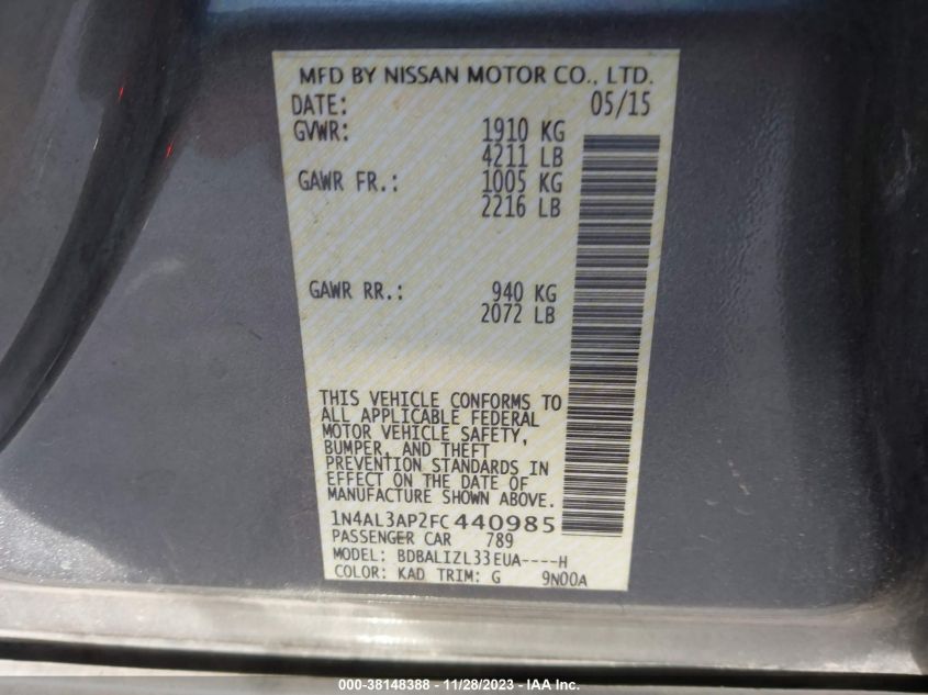 2015 NISSAN ALTIMA 2.5 SV - 1N4AL3AP2FC440985